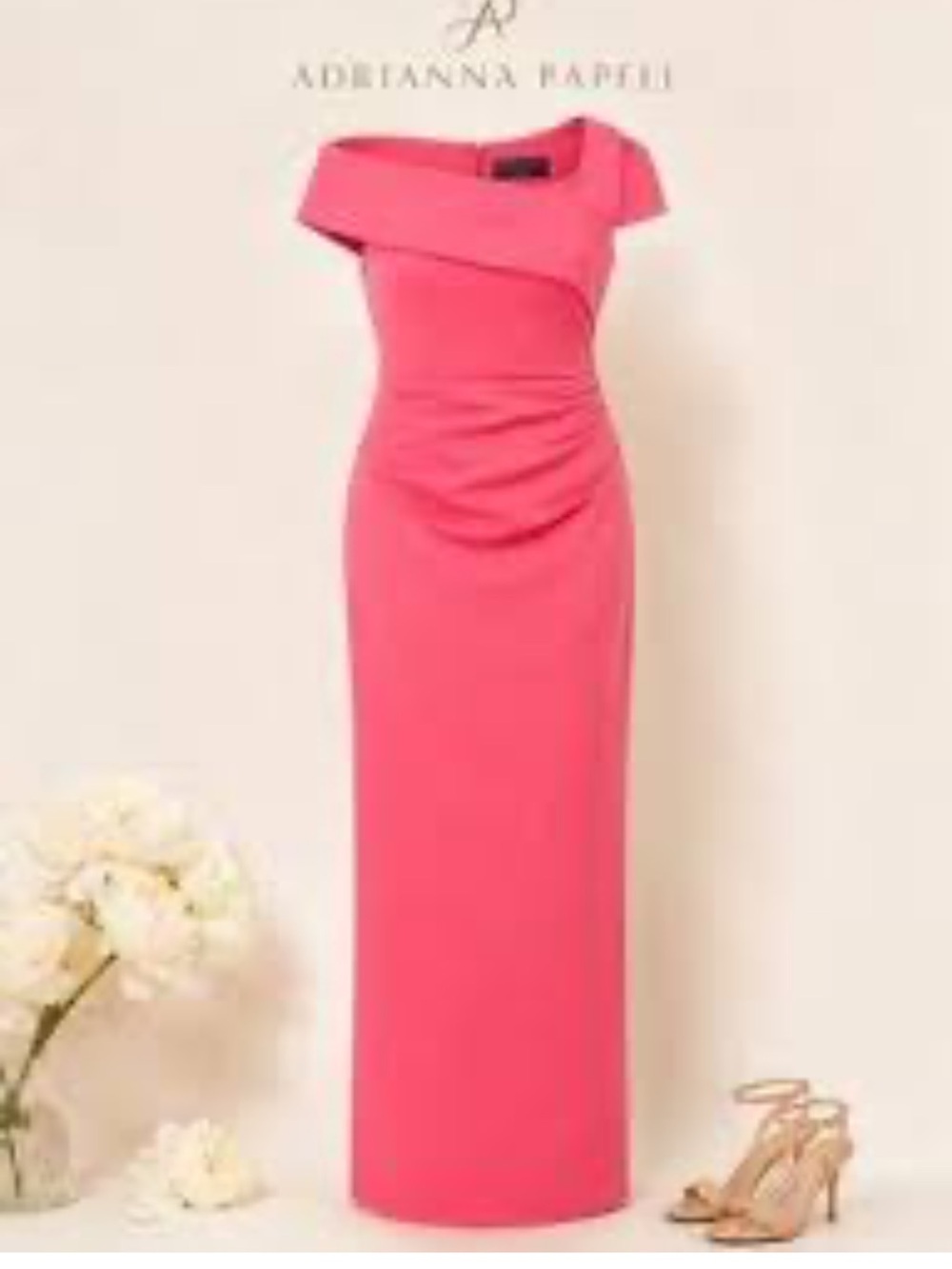 Adrianna Papell Pink Asymmetric Off-Shoulder Evening Dress